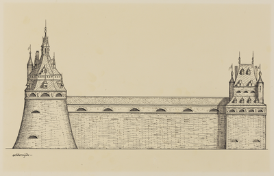 214375 Opstand van de achterzijde van het kasteel Vredenburg te Utrecht. N.B. De tekening is vervaardigd ten behoeve ...